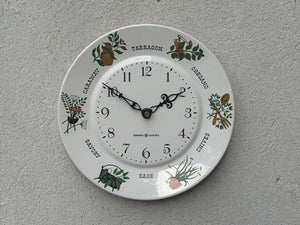 I Like Mike's Mid Century Modern Clock Ceramic Plate Clock, 1970's White and Green Herbs by GE