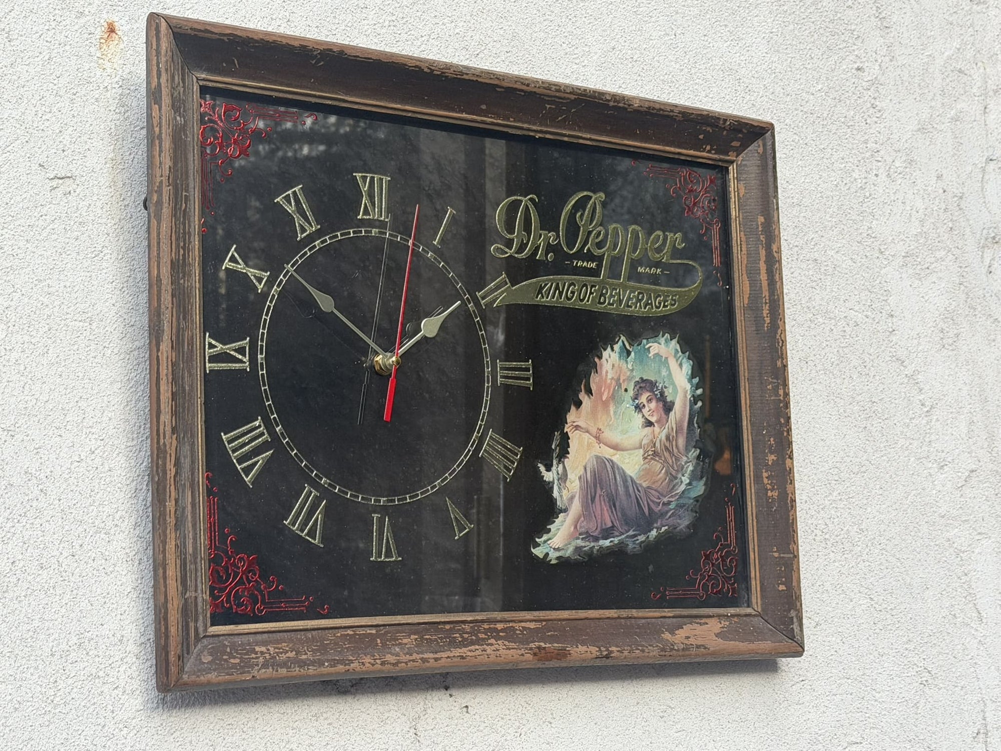 Dr. Pepper Advertising Mirror Clock, 1960's, New Quartz Sweep