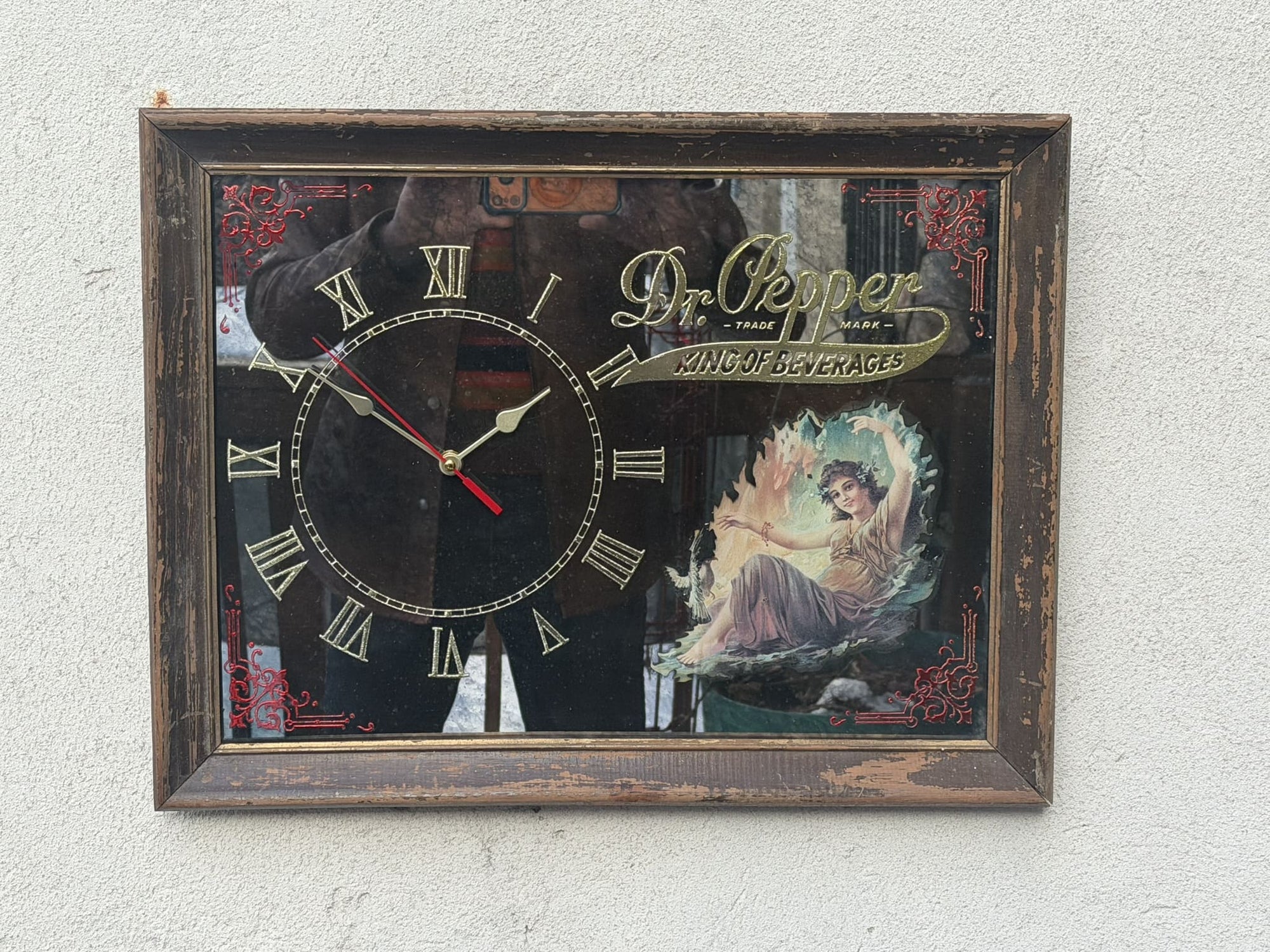 Dr. Pepper Advertising Mirror Clock, 1960's, New Quartz Sweep