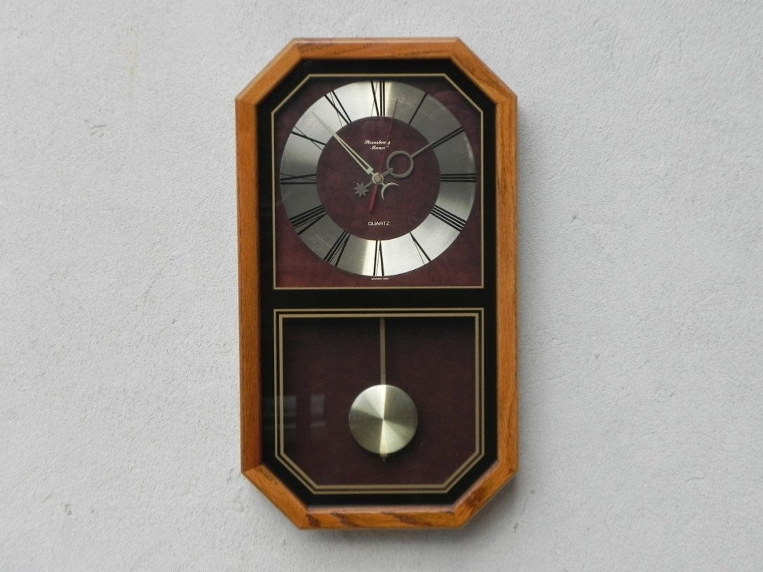 I Like Mike's Mid Century Modern Clock Elegant Strausbourg Quartz Oak Pendulum Wall Clock, 1980s