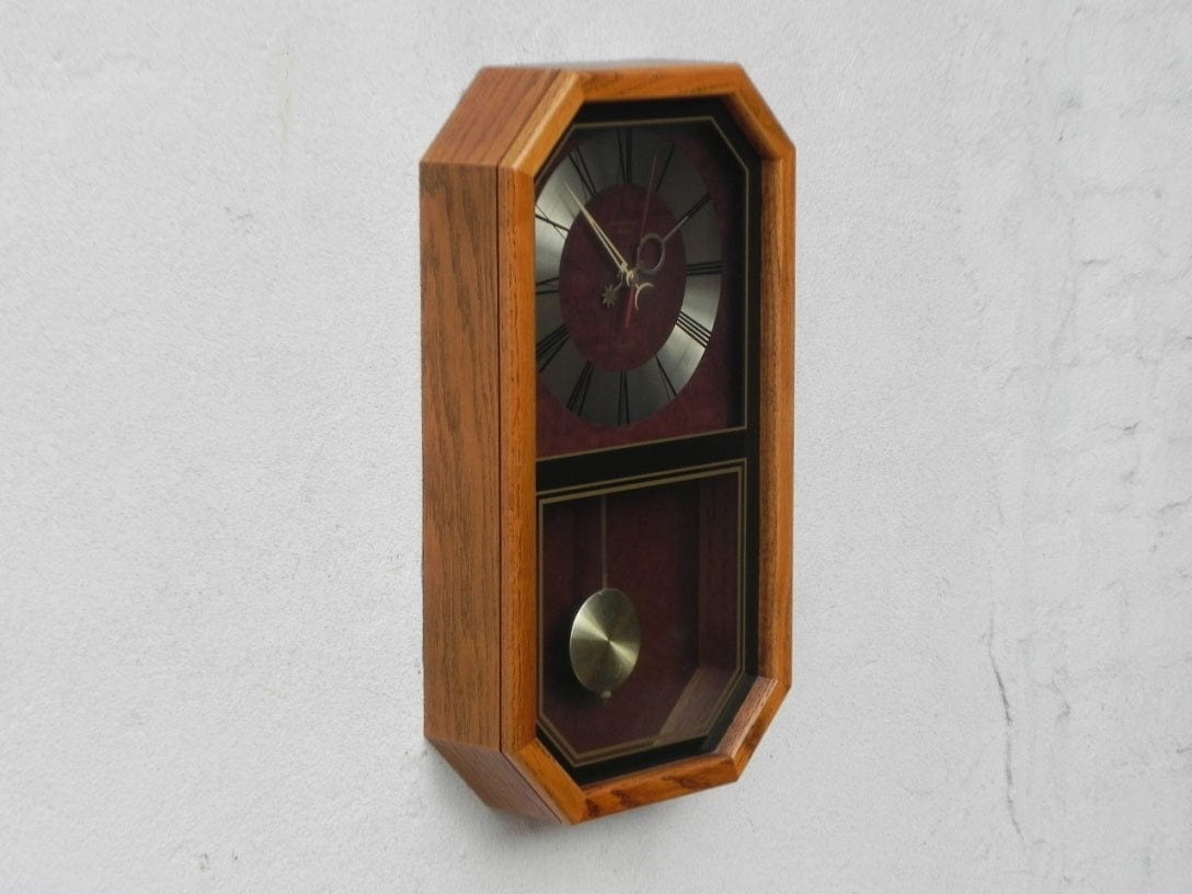 I Like Mike's Mid Century Modern Clock Elegant Strausbourg Quartz Oak Pendulum Wall Clock, 1980s