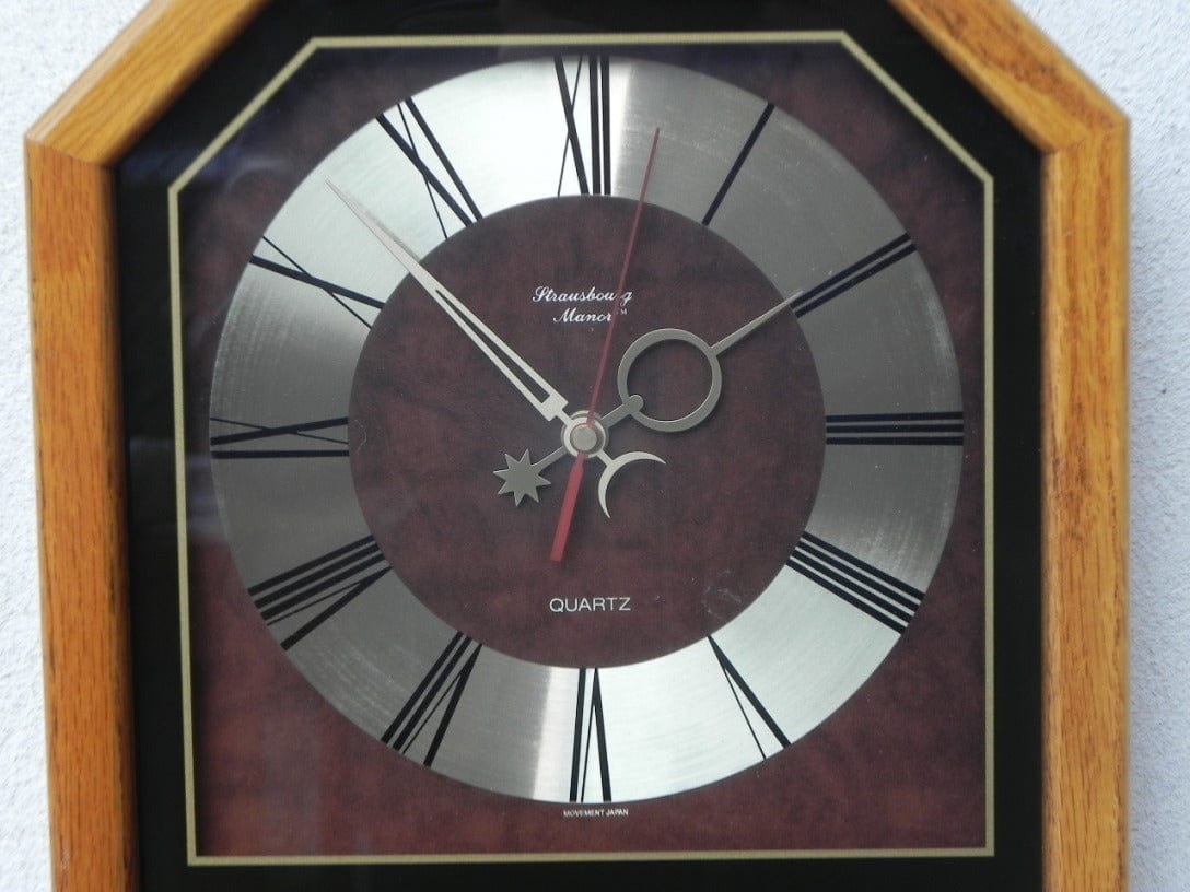 I Like Mike's Mid Century Modern Clock Elegant Strausbourg Quartz Oak Pendulum Wall Clock, 1980s