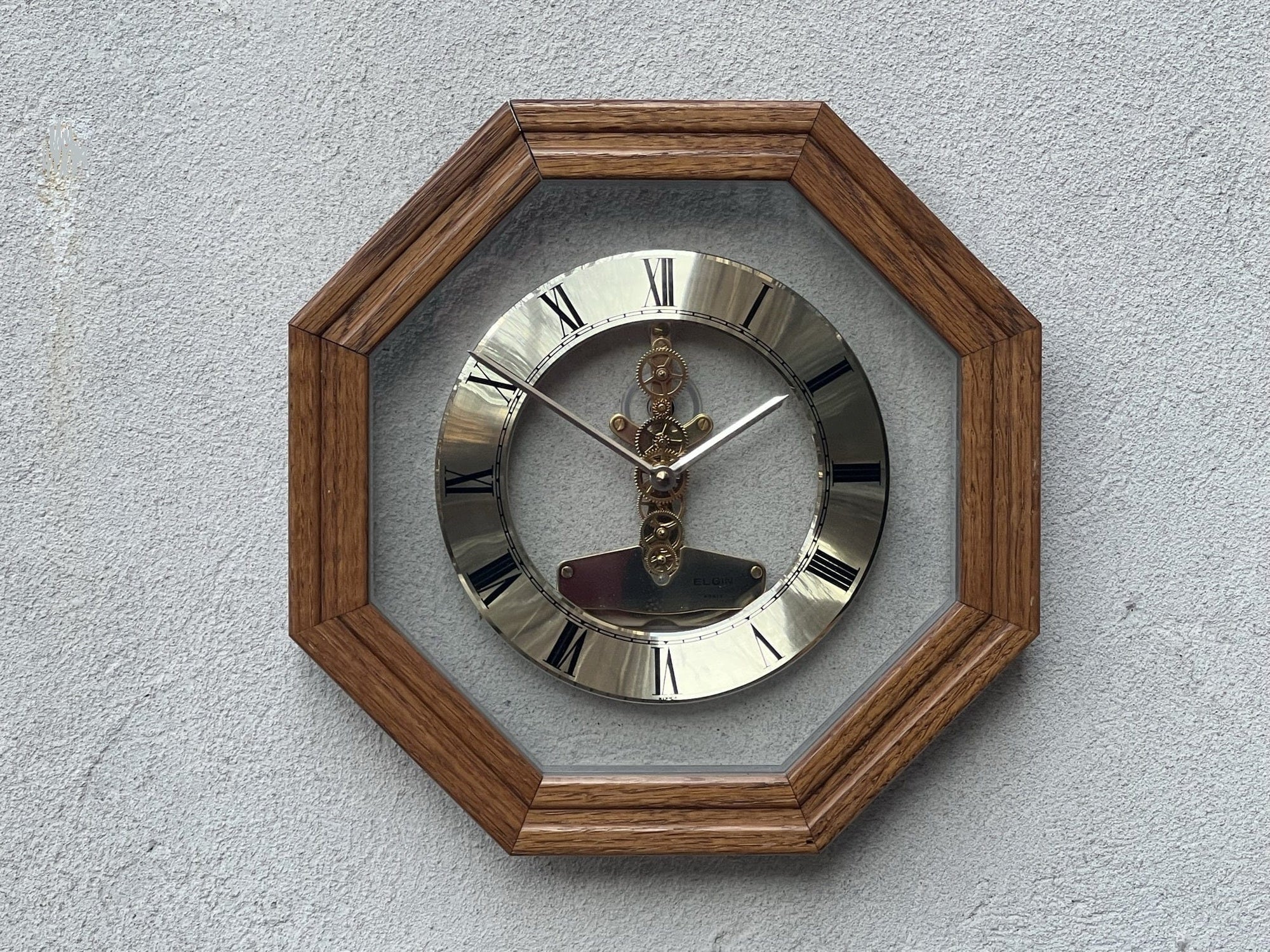 Octagonal Shape Clock Elgin Oak Gold Floating Octagon Wall Clock - I Like Mikes Mid Century ...