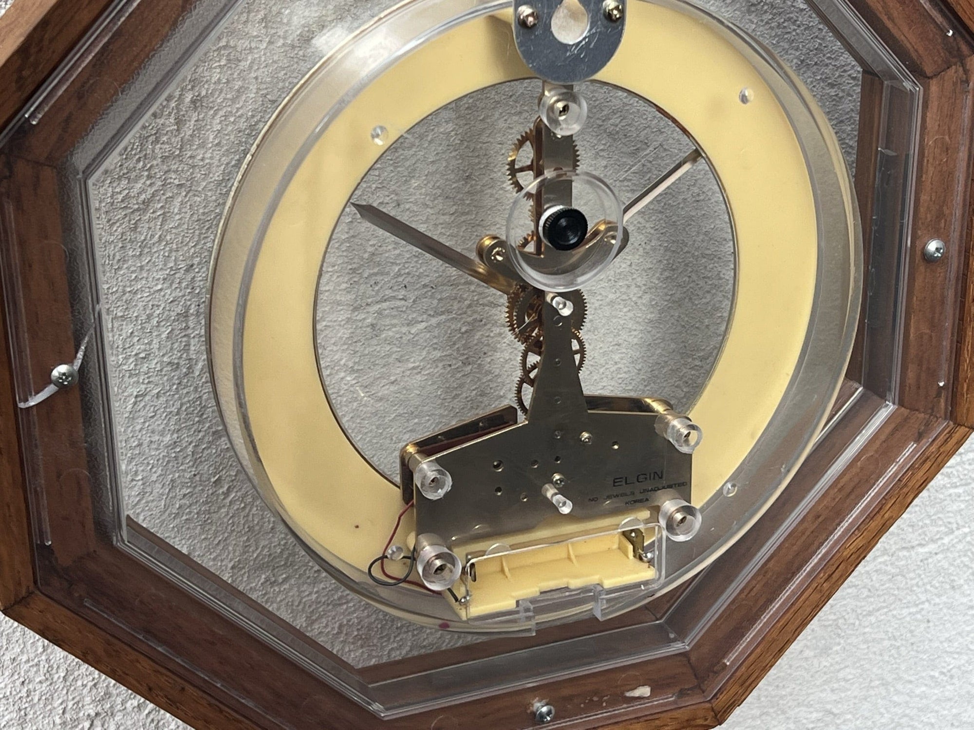I Like Mike's Mid Century Modern Clock Elgin Oak Gold Floating Octagon Wall Clock