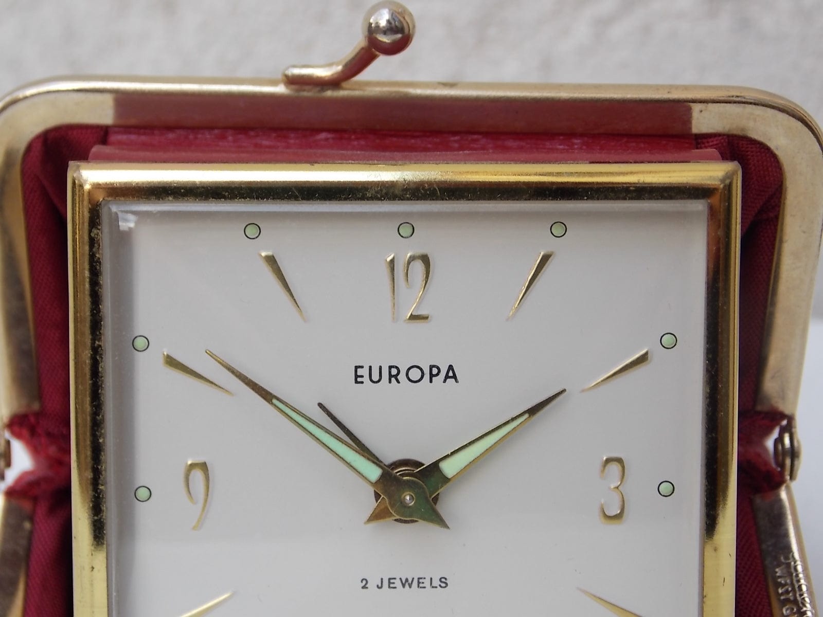 I Like Mike's Mid Century Modern Clock Europa Red Leather Coin Purse Travel Clock, Wind Up