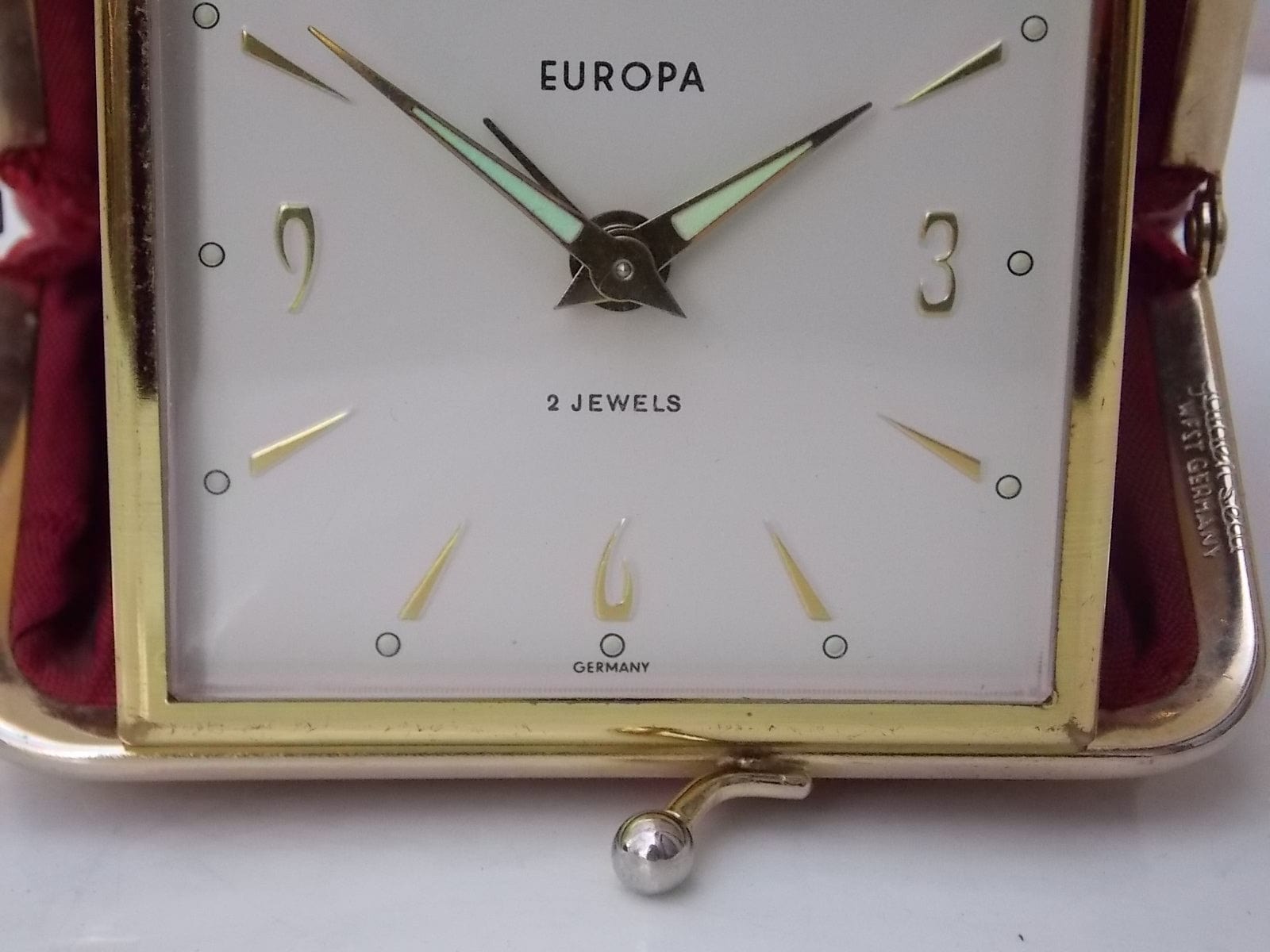 I Like Mike's Mid Century Modern Clock Europa Red Leather Coin Purse Travel Clock, Wind Up