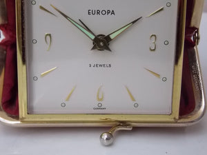 I Like Mike's Mid Century Modern Clock Europa Red Leather Coin Purse Travel Clock, Wind Up