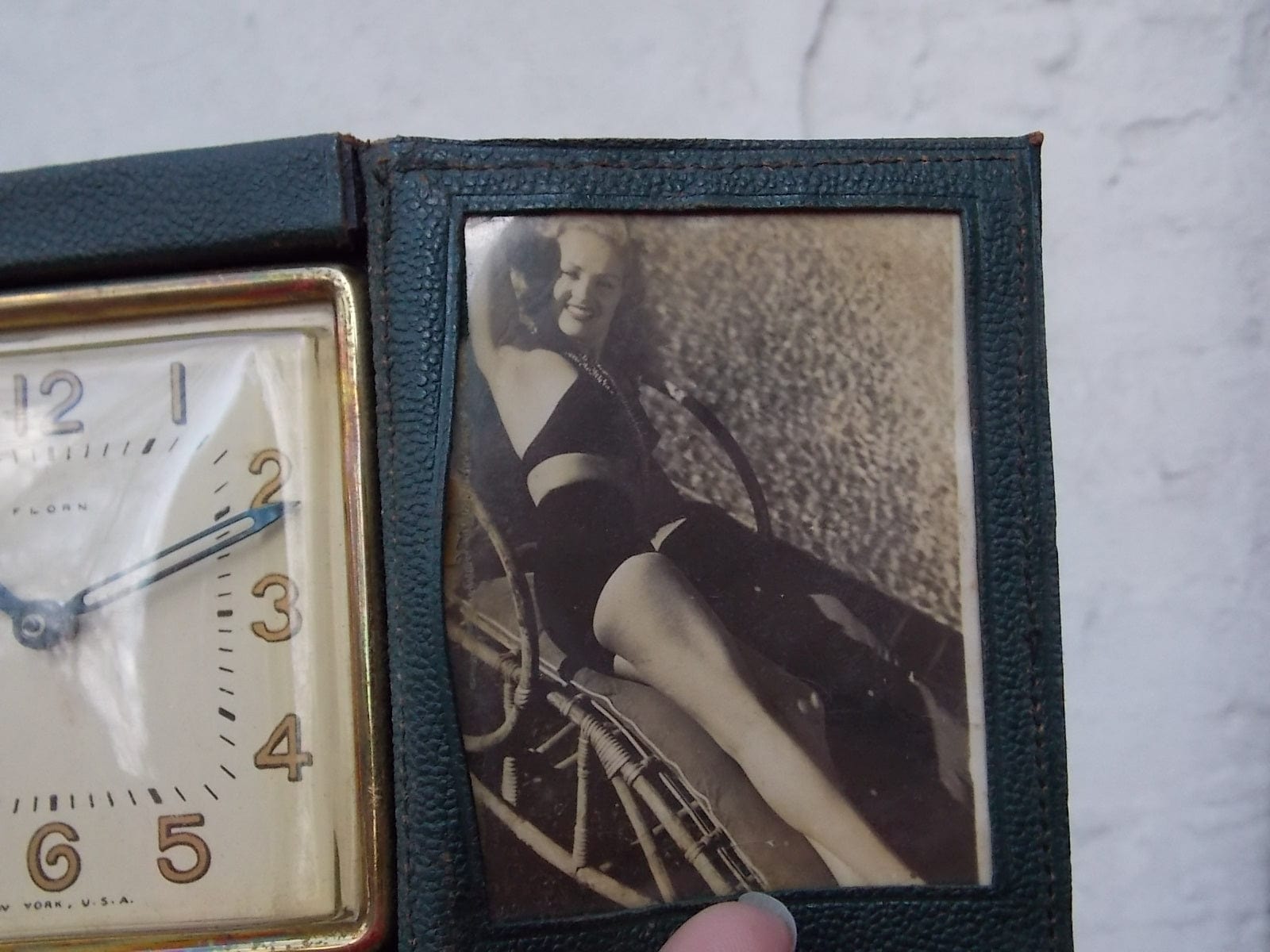 I Like Mike's Mid Century Modern Clock Florn Wind-Up Travel Clock from 1940's with Gene Tierney & Betty Grable