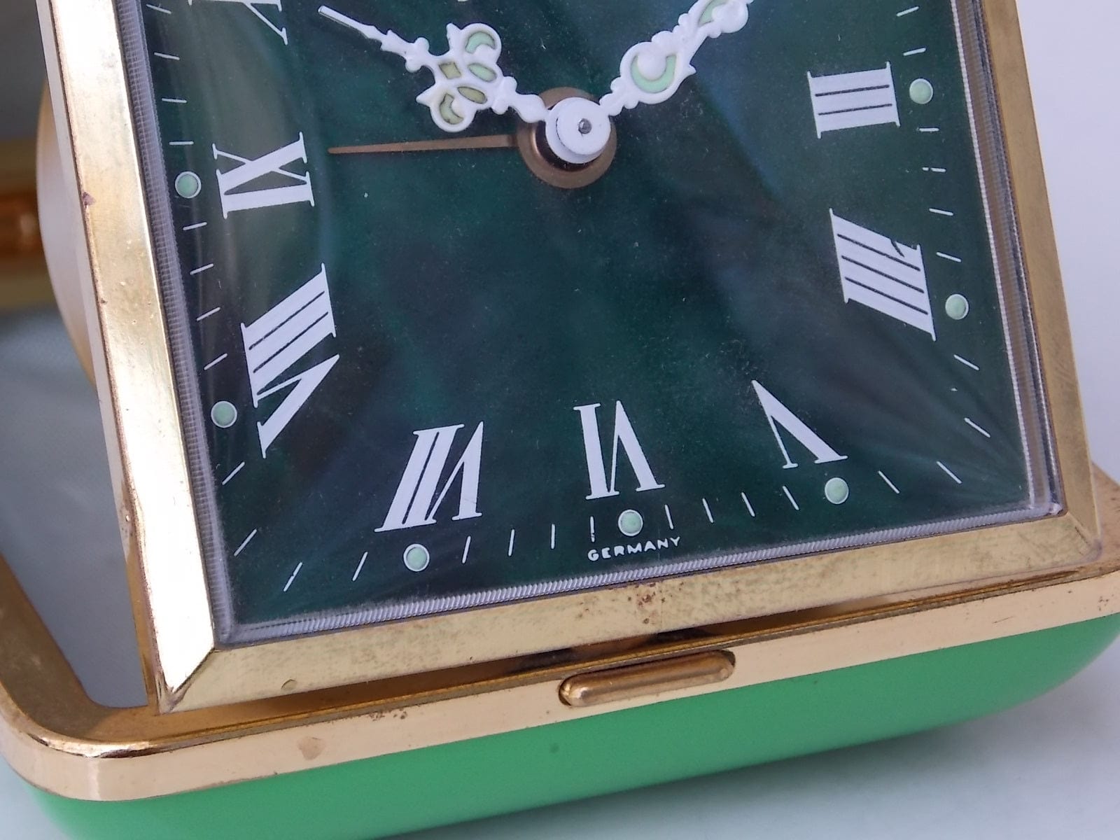 I Like Mike's Mid Century Modern Clock Green Seth Thomas West German Travel Clock, Wind Up