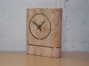 I Like Mike's Mid Century Modern Clock Heavy Pink 1980s Faux Marble Mantle Clock with Deco Details
