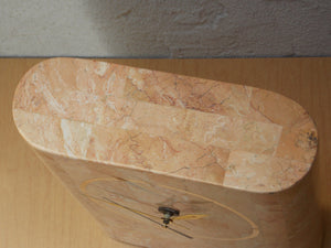I Like Mike's Mid Century Modern Clock Heavy Pink 1980s Faux Marble Mantle Clock with Deco Details