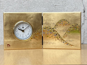 I Like Mike's Mid Century Modern clock Japanese Gold Panel Desk Clock with Abstract Mountain Scene