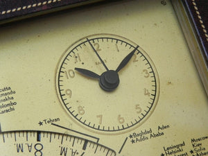 I Like Mike's Mid Century Modern Clock Kalex Large Gold World Desk Clock in Leather, from 1951