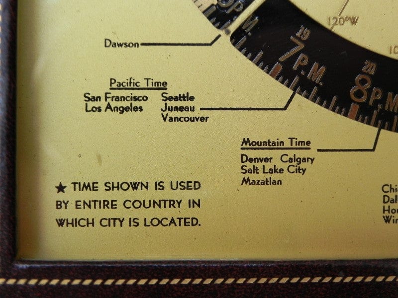 I Like Mike's Mid Century Modern Clock Kalex Large Gold World Desk Clock in Leather, from 1951