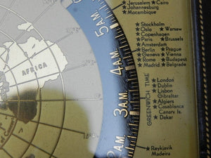 I Like Mike's Mid Century Modern Clock Kalex Large Gold World Desk Clock in Leather, from 1951