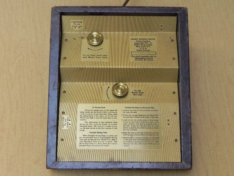 I Like Mike's Mid Century Modern Clock Kalex Large Gold World Desk Clock in Leather, from 1951