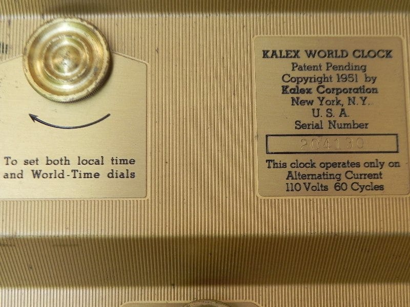 I Like Mike's Mid Century Modern Clock Kalex Large Gold World Desk Clock in Leather, from 1951