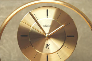 I Like Mike's Mid-Century Modern Clock Kruger Floating Lucite Gold Round Mantel Clock