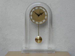 I Like Mike's Mid Century Modern Clock Large Modern 1980s Lucite Quartz Pendulum Mantel Clock, New Movement