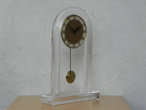 I Like Mike's Mid Century Modern Clock Large Modern 1980s Lucite Quartz Pendulum Mantel Clock, New Movement