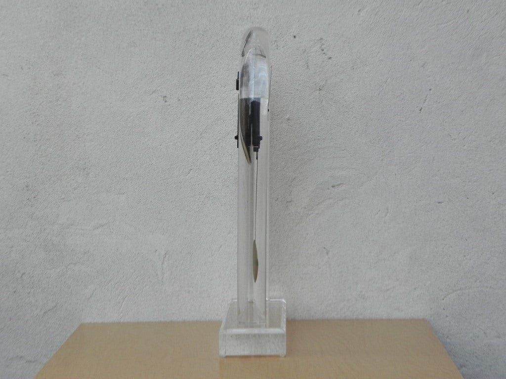 I Like Mike's Mid Century Modern Clock Large Modern 1980s Lucite Quartz Pendulum Mantel Clock, New Movement