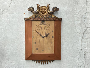 I Like Mike's Mid Century Modern Clock Large Palladio Hand Carved Wood Venetian Italian Wall Clock, with Sun and Chickens