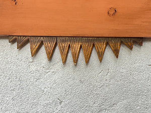 I Like Mike's Mid Century Modern Clock Large Palladio Hand Carved Wood Venetian Italian Wall Clock, with Sun and Chickens