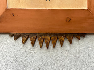 I Like Mike's Mid Century Modern Clock Large Palladio Hand Carved Wood Venetian Italian Wall Clock, with Sun and Chickens