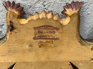 I Like Mike's Mid Century Modern Clock Large Palladio Hand Carved Wood Venetian Italian Wall Clock, with Sun and Chickens