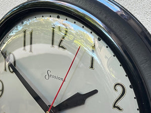 I Like Mike's Mid Century Modern Clock Large Round Bakelite Sessions Wall Clock, Rare, New Sweep Second Hand