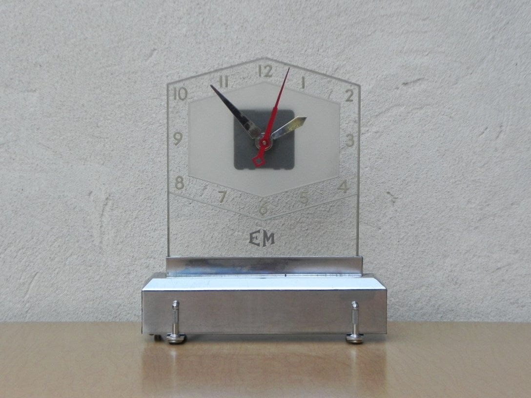I Like Mike's Mid Century Modern Clock Light Up Glass and Chrome Deco Mantel Clock, New Movement