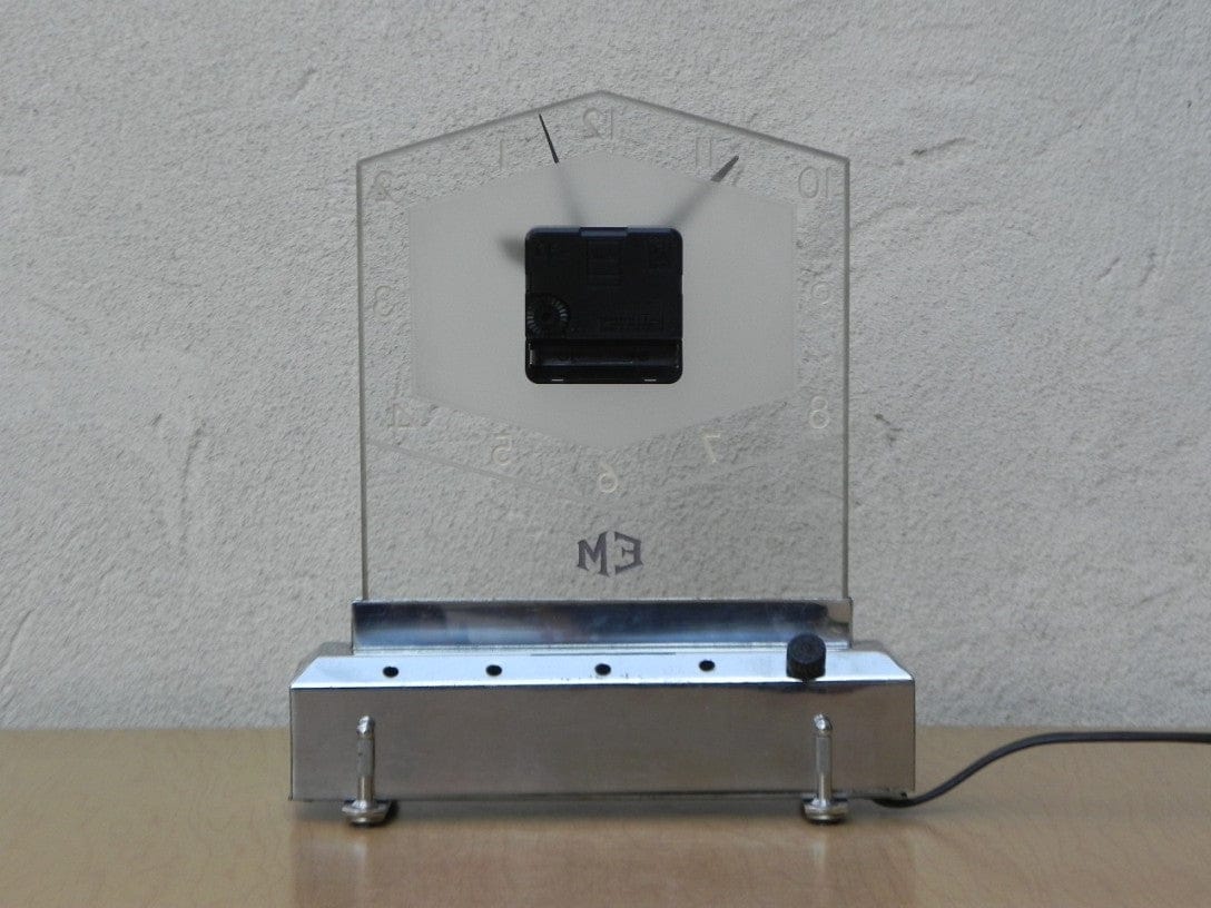 I Like Mike's Mid Century Modern Clock Light Up Glass and Chrome Deco Mantel Clock, New Movement