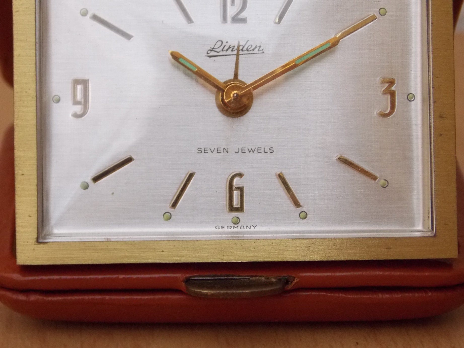 I Like Mike's Mid Century Modern Clock Linden Brass Brown Leather Travel Clock, Wind Up, 7 Jewels