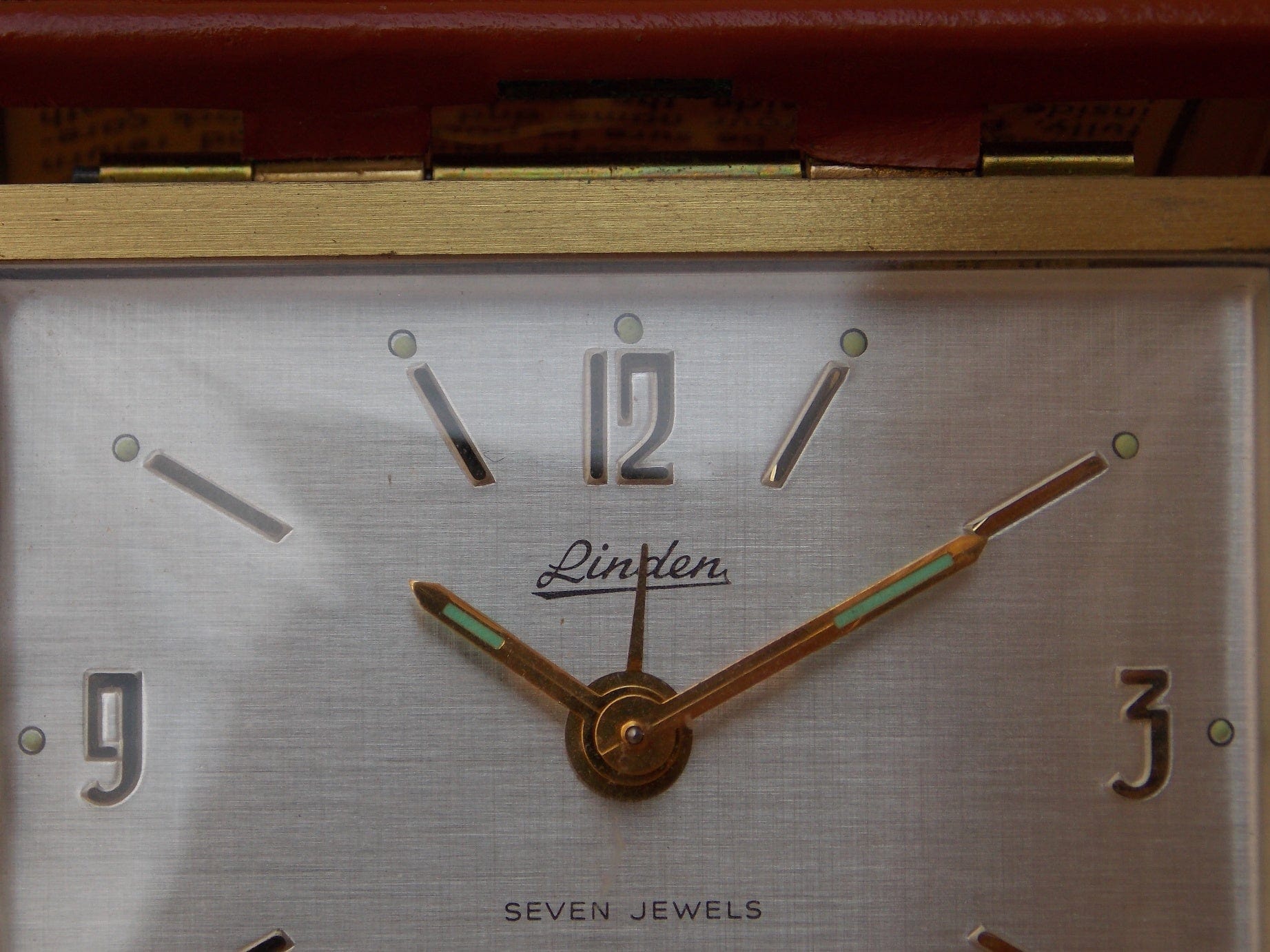 Linden Brass Brown Leather Travel Clock, Wind Up, 7 Jewels - I