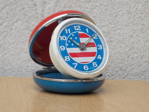 I Like Mike's Mid Century Modern Clock Linden Red, White & Blue U.S. Flag Travel Clock, Wind Up