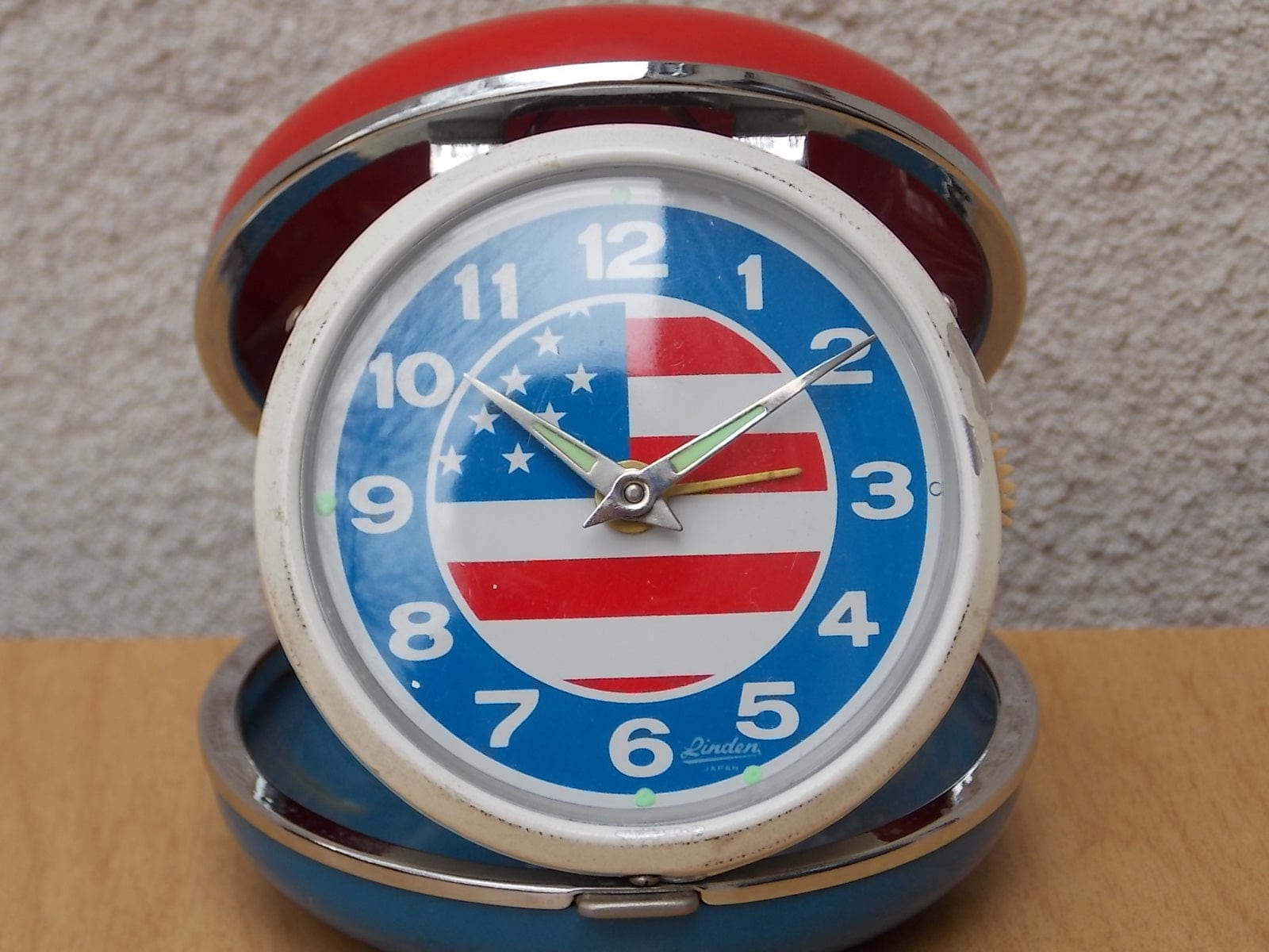 I Like Mike's Mid Century Modern Clock Linden Red, White & Blue U.S. Flag Travel Clock, Wind Up