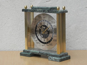 I Like Mike's Mid Century Modern Clock Mantel World Clock in Green Marble and Brass