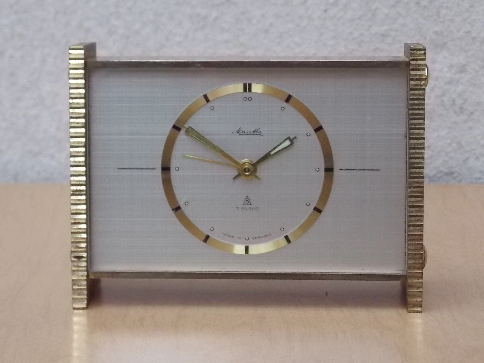 I Like Mike's Mid Century Modern Clock Mauthe Small Modern Brass Mantle Alarm Clock, German Made