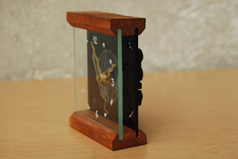 I Like Mike's Mid-Century Modern Clock Memphis Wood & Glass Desk Clock with Paua Shell Face