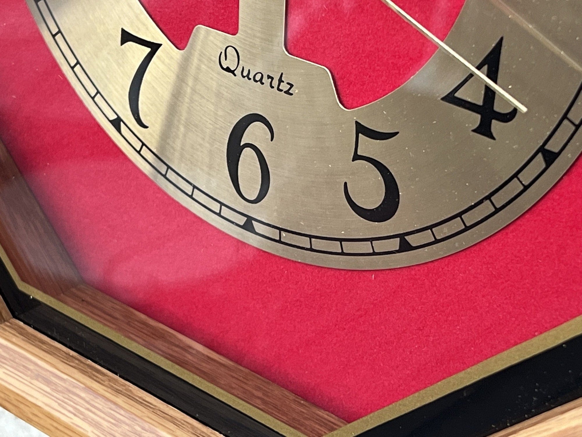 I Like Mike's Mid Century Modern Clock Octogon Oak Red Wall Clock by Dynasty, 1980s