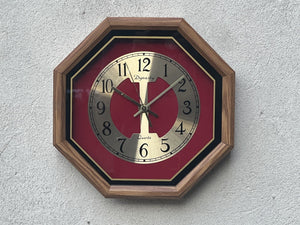 I Like Mike's Mid Century Modern Clock Octogon Oak Red Wall Clock by Dynasty, 1980s