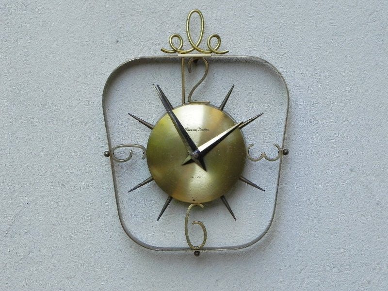 I Like Mike's Mid Century Modern Clock Phinney Walker Brass Wind Up Floating Wall Clock