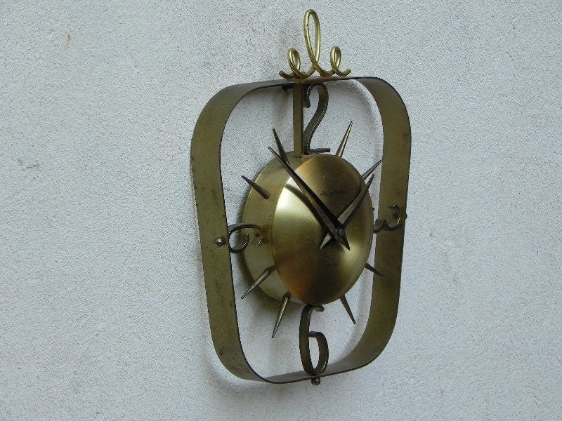 I Like Mike's Mid Century Modern Clock Phinney Walker Brass Wind Up Floating Wall Clock