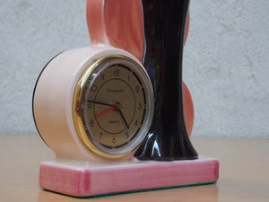 I Like Mike's Mid Century Modern Clock Pink Ceramic Blond Bombshell Clock Figurine by Sarsaparilla Deco Desgins, 1980s