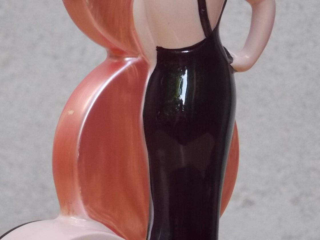 I Like Mike's Mid Century Modern Clock Pink Ceramic Blond Bombshell Clock Figurine by Sarsaparilla Deco Desgins, 1980s