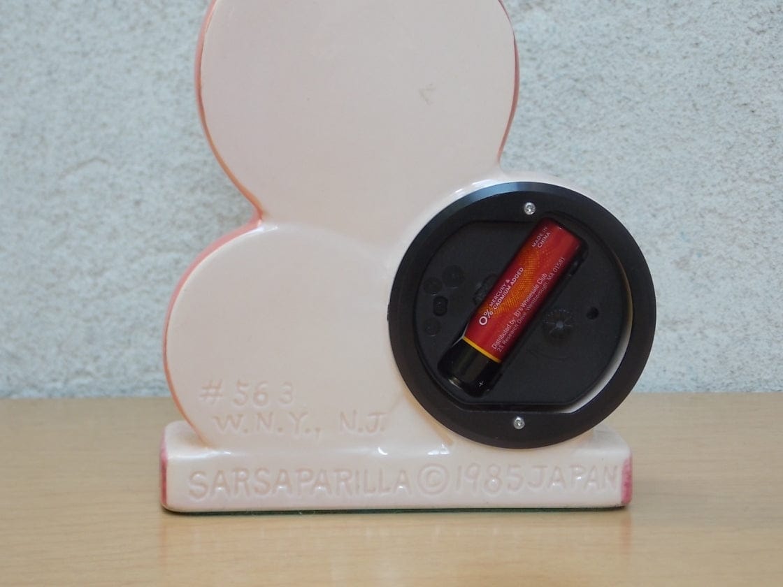 I Like Mike's Mid Century Modern Clock Pink Ceramic Blond Bombshell Clock Figurine by Sarsaparilla Deco Desgins, 1980s