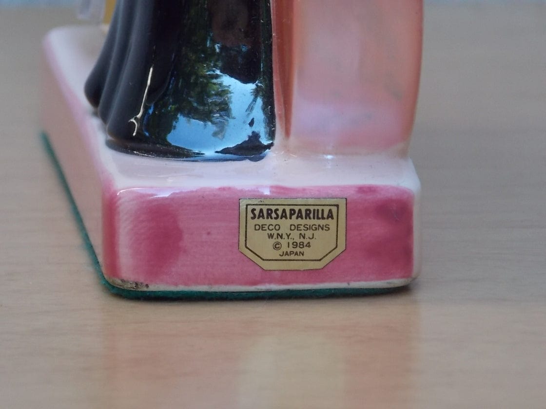 I Like Mike's Mid Century Modern Clock Pink Ceramic Blond Bombshell Clock Figurine by Sarsaparilla Deco Desgins, 1980s