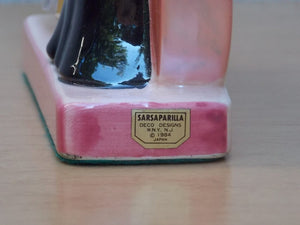 I Like Mike's Mid Century Modern Clock Pink Ceramic Blond Bombshell Clock Figurine by Sarsaparilla Deco Desgins, 1980s
