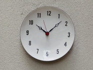 I Like Mike's Mid Century Modern Clock Round Bovano Black & White Enameled Plate Clock, Quartz
