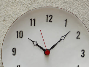 I Like Mike's Mid Century Modern Clock Round Bovano Black & White Enameled Plate Clock, Quartz